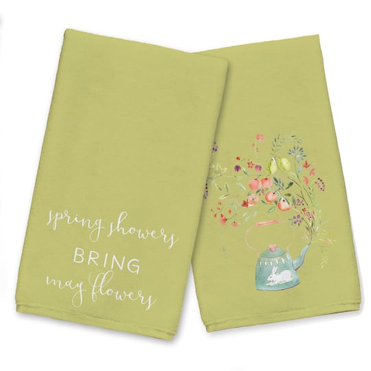 Tea Pot Spring Showers Tea Towel - Set of 2